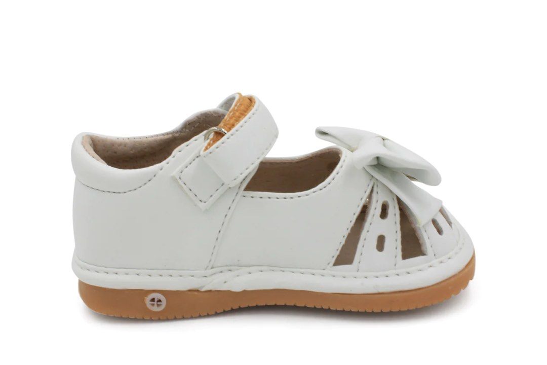Little Mae s Boutique White Bow Girl Squeaky Sandals Babies