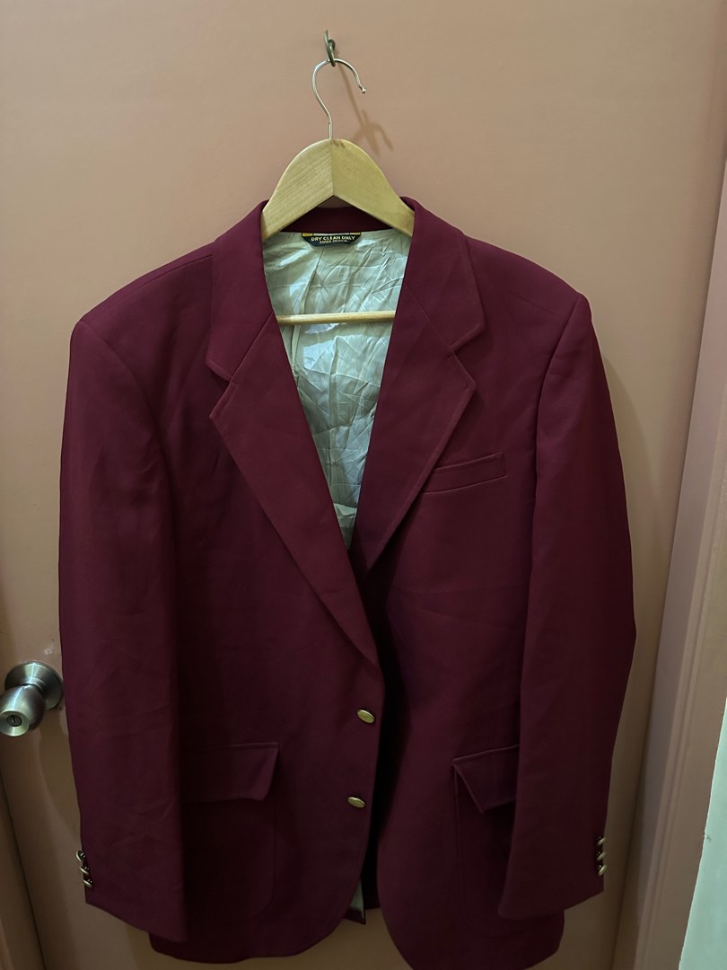 PRELOVED Maroon Wine Red ✨UNISEX LARGE✨Linen Like Fabric Med Thick Blazer  Coat Jacket