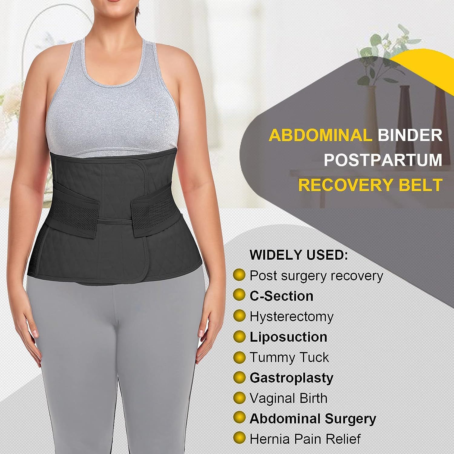 Surgical Abdominal Binder Compression Wrap - Adjustable Binder 9-Inch -  Post Surgery Recovery, Postpartum Belly Wrap, C-Section Recovery Belly Band  or