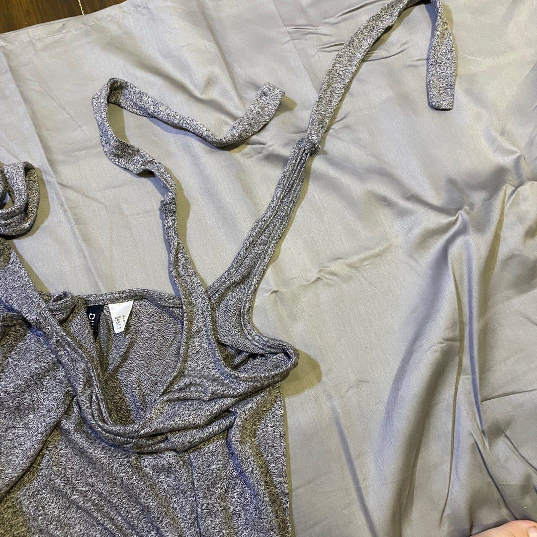 H and M Stretchy form fitting body con adjustable straps grey airy t shirt  material dress H and M, Women's Fashion, Dresses & Sets, Dresses on  Carousell
