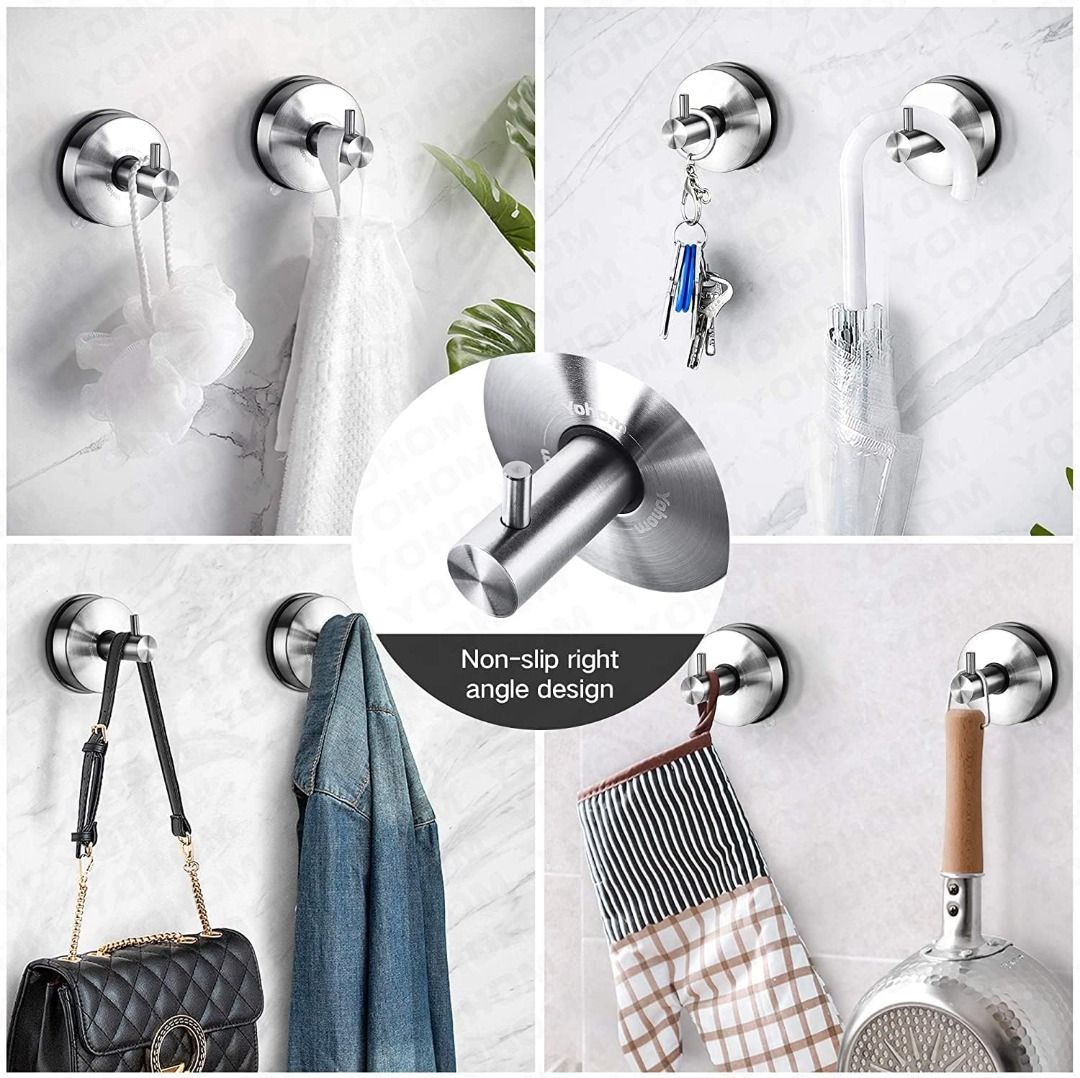 Shower Suction Cup Hooks Bathroom Towel Suction Holder Metal Coat Hook Heavy  Duty Organizer for Kitchen/Bathroom/Restroom 304 Stainless Steel, Brushed  Finish (2 Pack)
