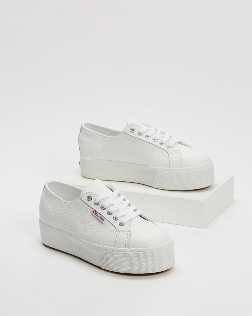 White leather shop superga platform