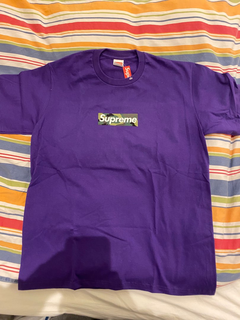 Supreme purple box hotsell logo t shirt
