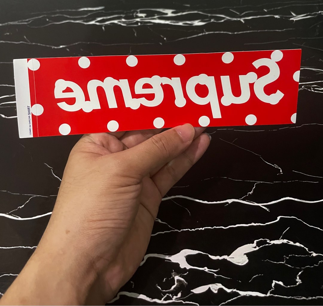Supreme x Comme Des Garcons CDG Polka Dot Box Logo Sticker Red Hobbies Toys Collectibles Memorabilia Vintage Collectibles on Carousell