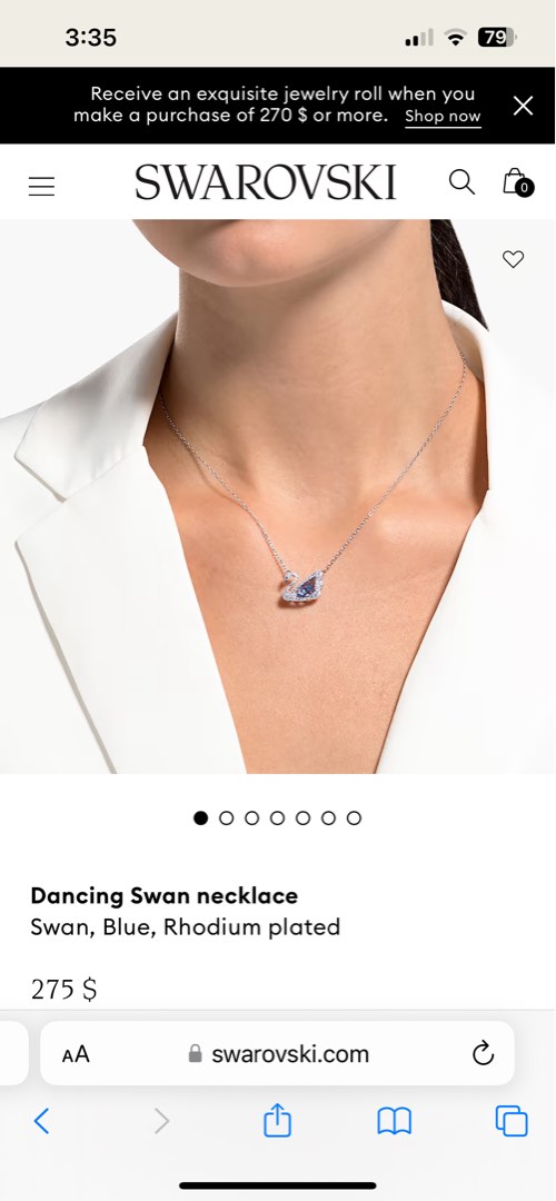 Swarovski dancing swan necklace best sale blue rhodium plated