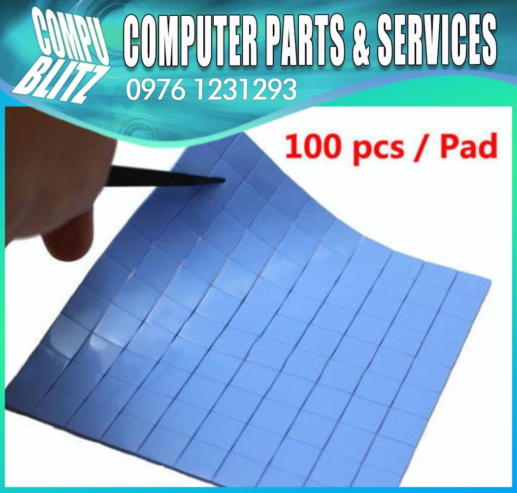 Thermal Pad Cooling Pad (Category: Other Accessories) located in Pasay City. Submitted by compublitz (Listing ID 1271530785, Image 1). Description: Thermal Pad Cooling Pad Heatsink Silicone Thermal Conductive Pad Sizes and Price: 10x10x0.5mm - 150 Pesos 10x10x1.0mm - 200 Pesos Location: Malibay, Pasay Contact: 09761231293 Specifications: High thermal conductivity rate. Good quality and easy to use. Type: Thermal Pad Material: Silicone Thermal Con