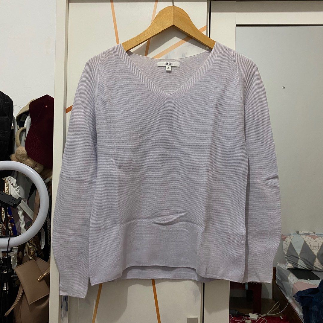 V Neck Uniqlo Waffle Knit Sweater Uniqlo Sweater Waffle/knit V