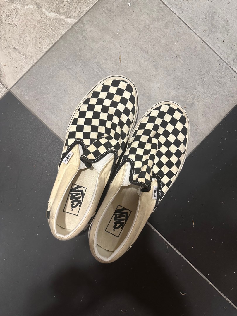 Vans Black and White Checkered Slip Ons 40.5