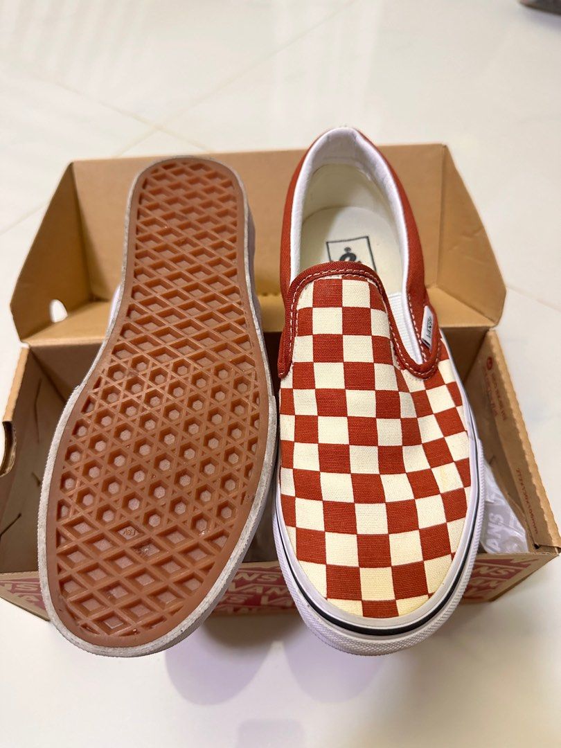 Vans classic slip on checkered red orange Women s Fashion