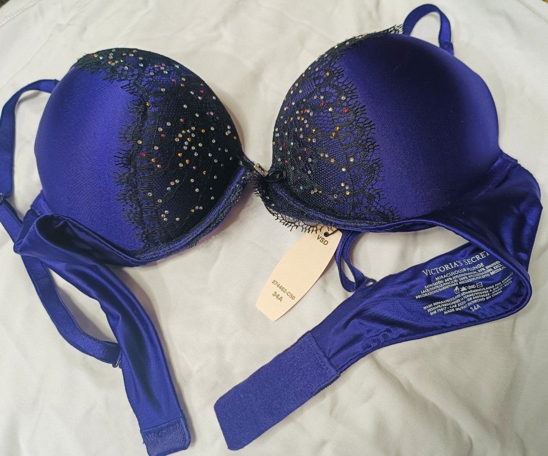 Victoria's Secret VS 34B Miraculous Plunge rhinestone bra Blue