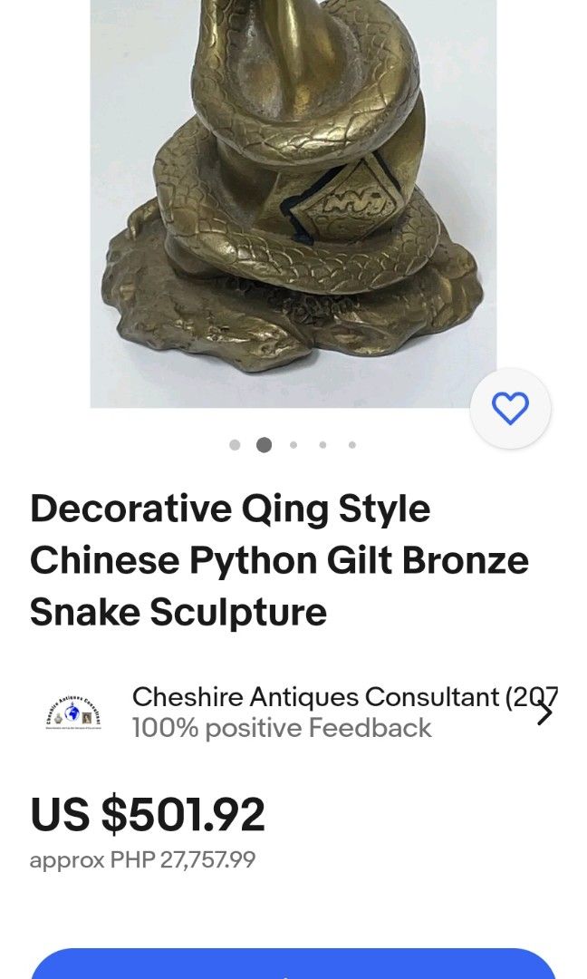 Vintage Qing Chinese python gilt bronze snake sculpture, Hobbies & Toys ...