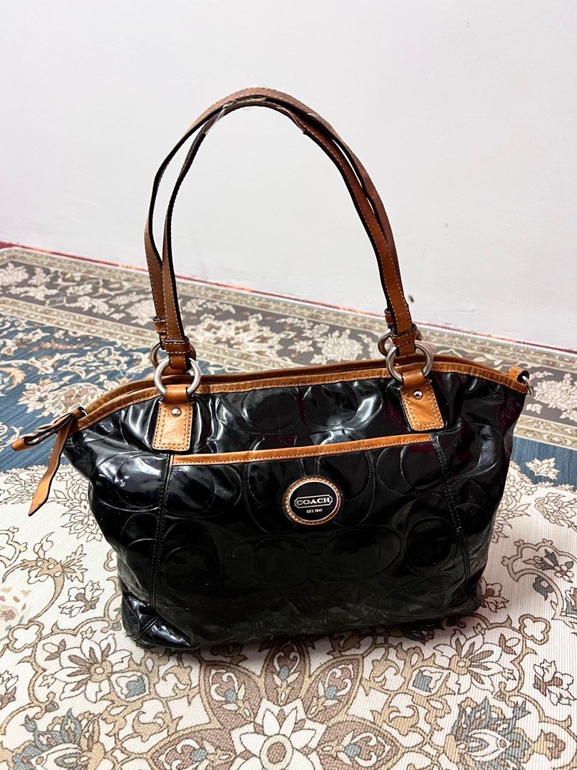 Coach brown patent leather purse best sale