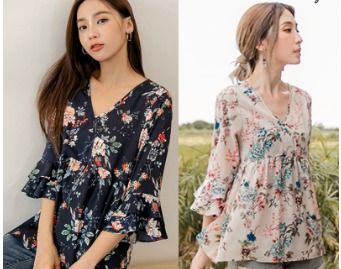 WOMEN CLOTHES RUFFLE SLEEVE V-NECK CHIFFON FLORAL BLOUSE, Women's Fashion,  Tops, Blouses on Carousell
