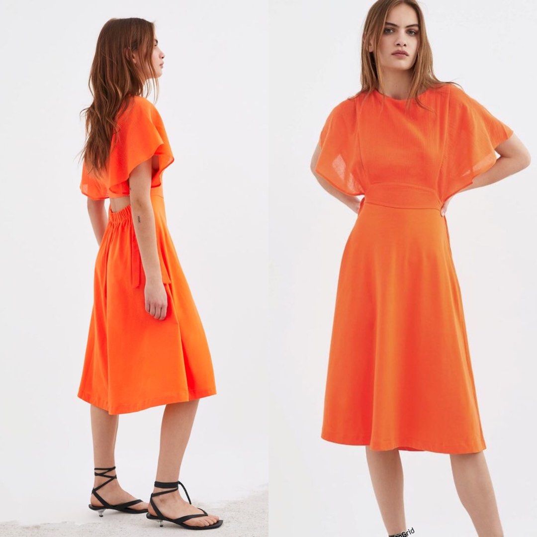 Orange open back dress zara deals