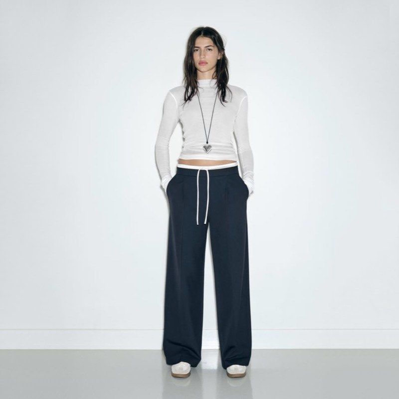 Zara Basic Collection Womens High Waist Crop Flare Pants Size XS Navy Slacks