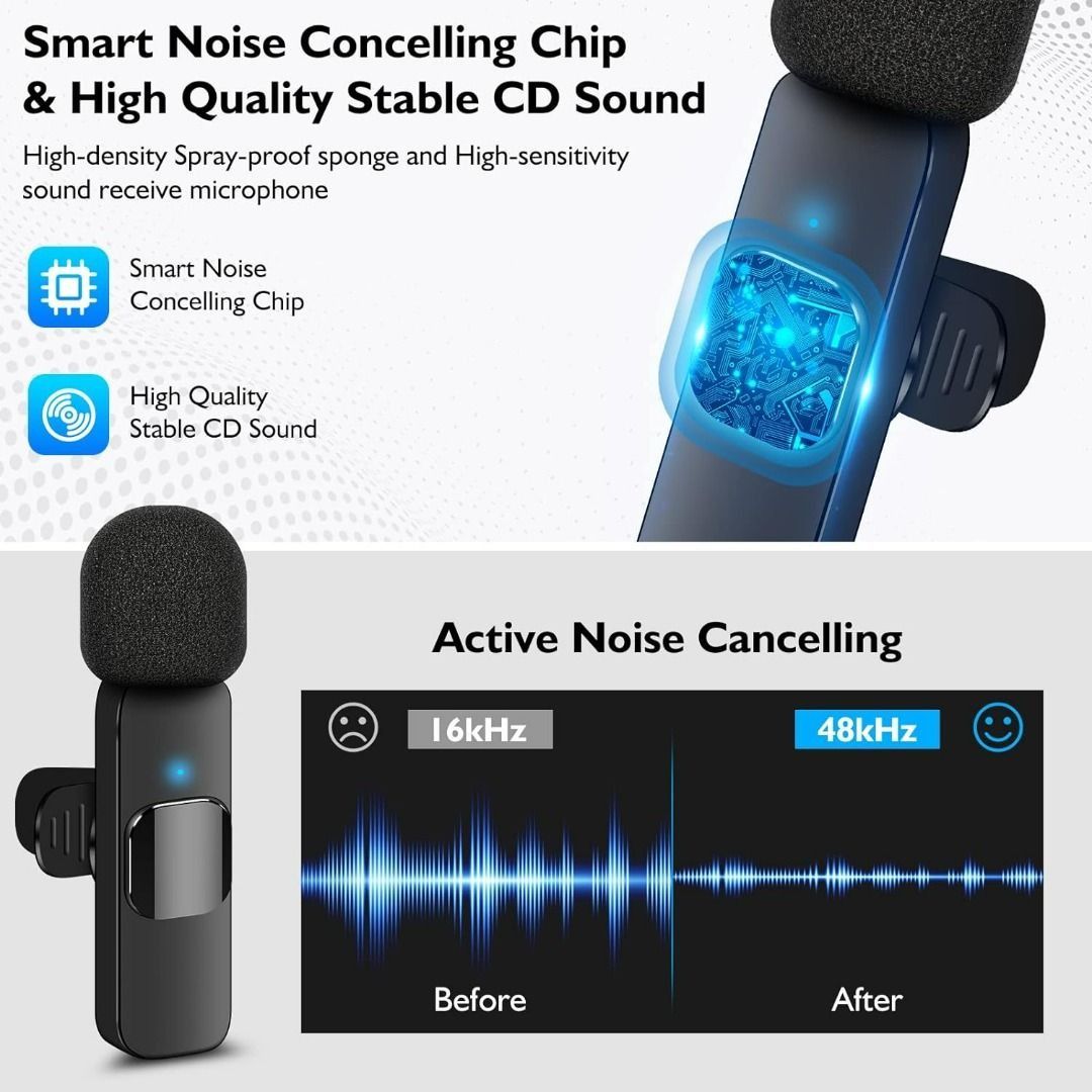 1643B2 Professional Dual Wireless Lavalier Microphone with 3.5mm Aux For Android Phone Camera Recording Omnidirectional Condenser Mic Ultra Low Delay Lapel Noise canceling Mic for Video YouTube Interv...