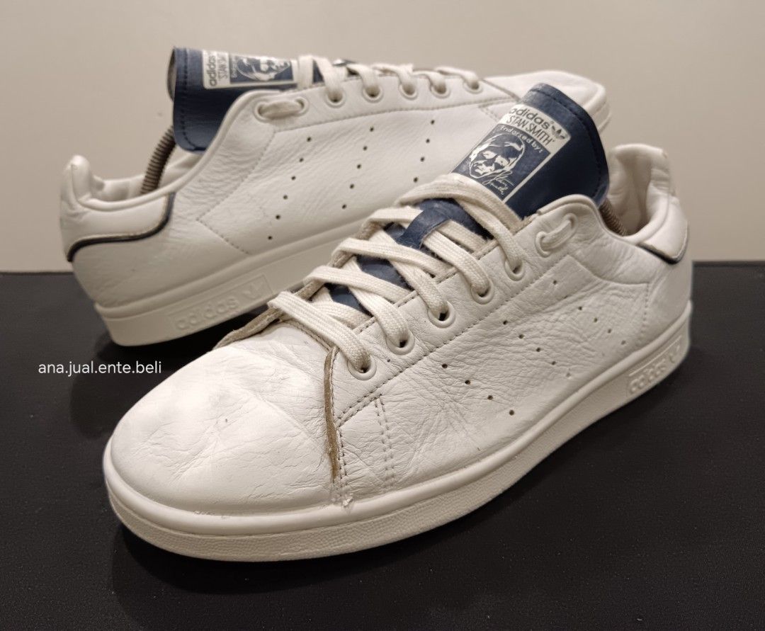 ADIDAS STAN SMITH ORIG. White navy blue 10uk Full leather