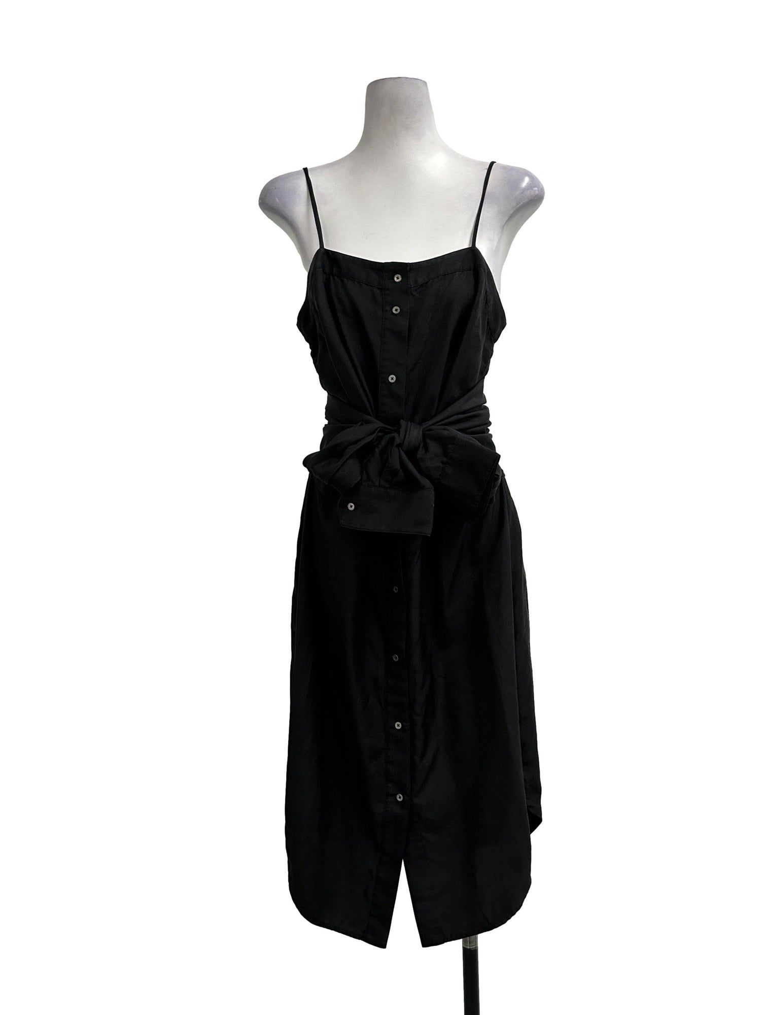 Alexander Wang Black Button Down Front Ribbon Belted Dress
