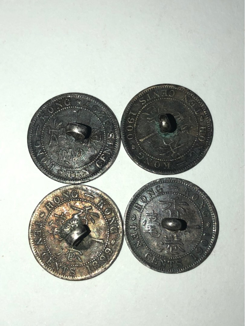Antique Silver Coin Button Hong Kong Queen Victoria, 1897,1899,1900