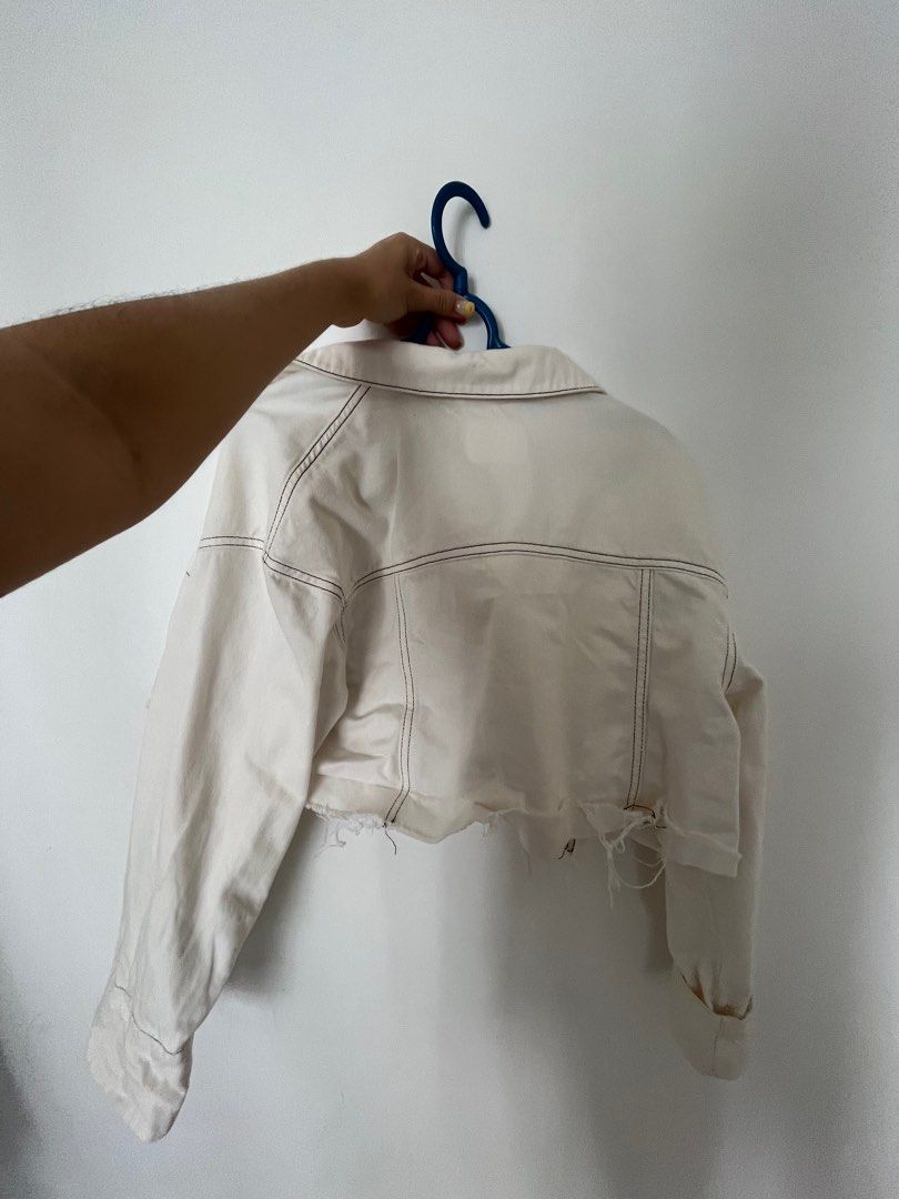 White jean top jacket cropped