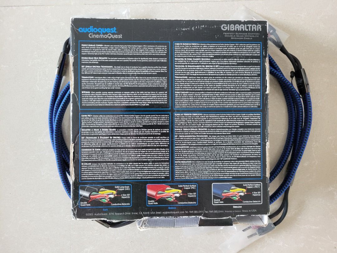 2 Câbles Enceintes Audioquest Gibraltar DBS – 6ft (1m82) – Occasion Parfait état – DBS Non Activé