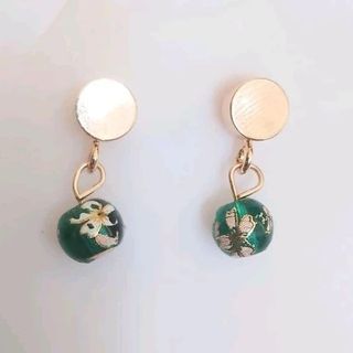 Authentic Sakura Tensha Glass Beads Dangling Bead 14k Gold Plated Stud Jewelry Earrings