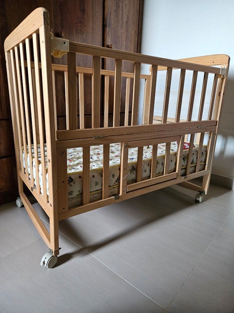 Baby cot, wooden cot, two tier, two levels, wheels, Babies & Kids, Baby
