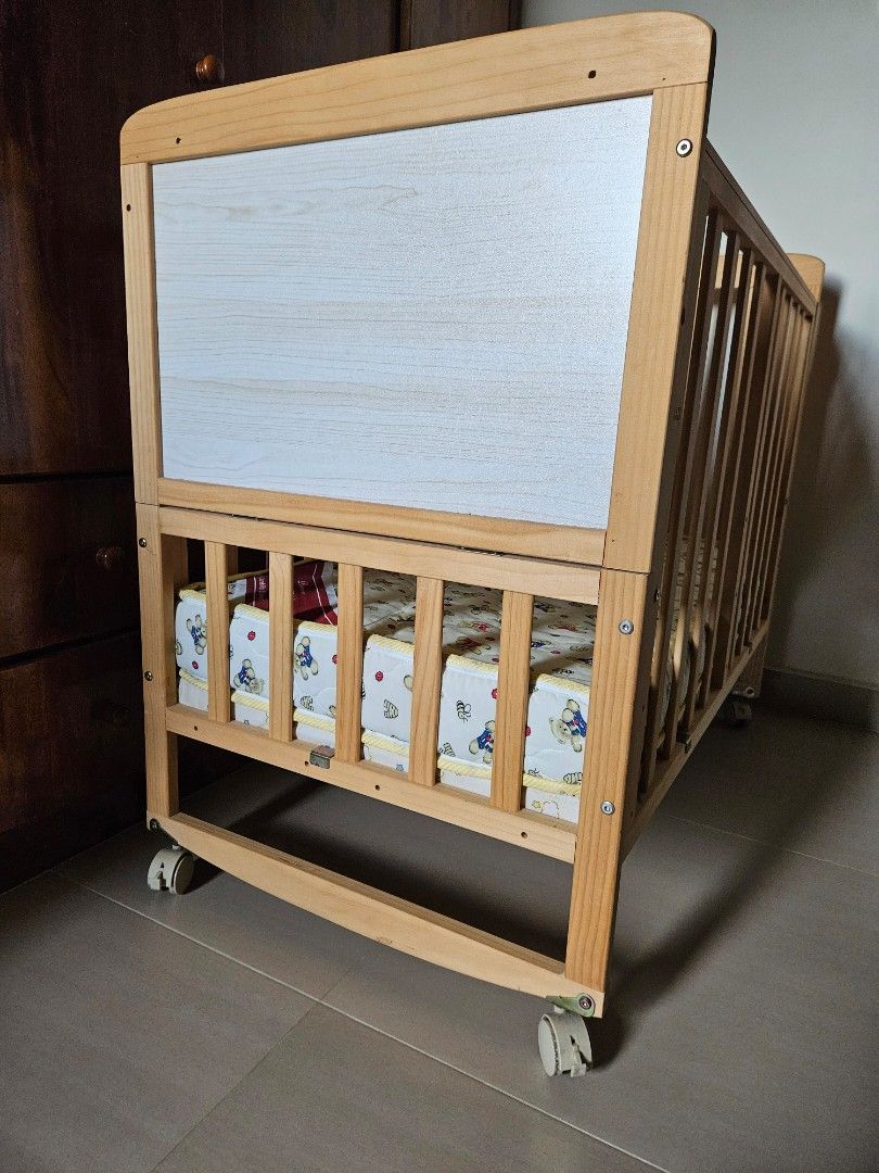 Baby cot, wooden cot, two tier, two levels, wheels, Babies & Kids, Baby