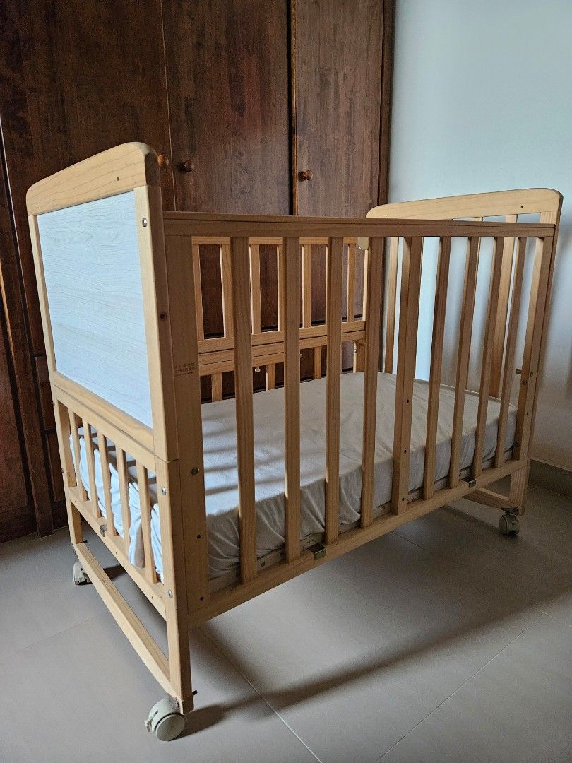 Baby cot, wooden cot, two tier, two levels, wheels, Babies & Kids, Baby
