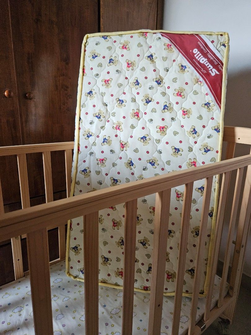 Baby cot, wooden cot, two tier, two levels, wheels, Babies & Kids, Baby