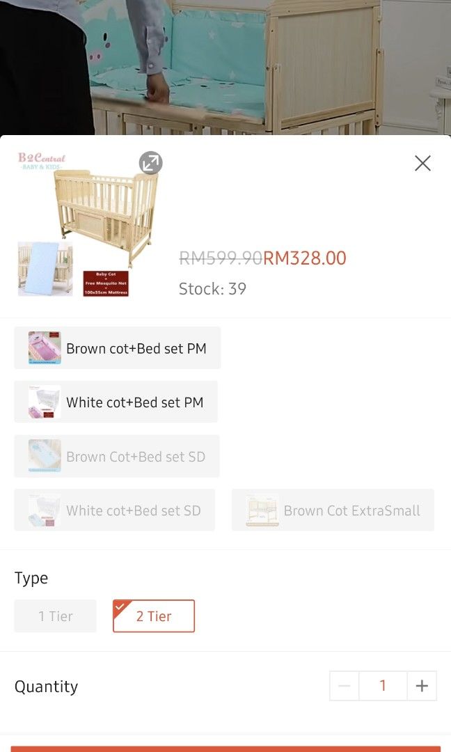 Baby cot, wooden cot, two tier, two levels, wheels, Babies & Kids, Baby