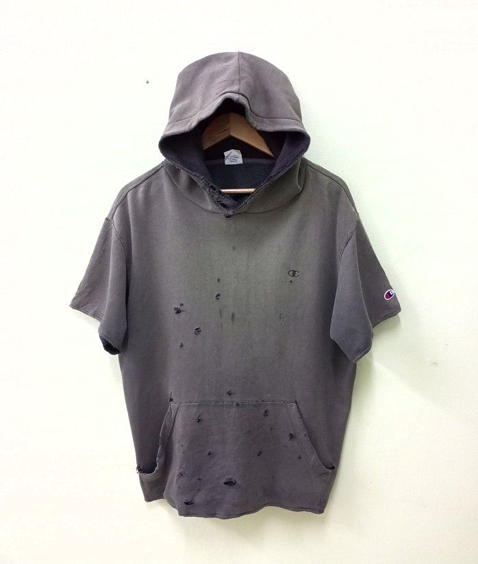 Beautiful Thrashed Faded Champion Short Sleeve Hoodie Men s