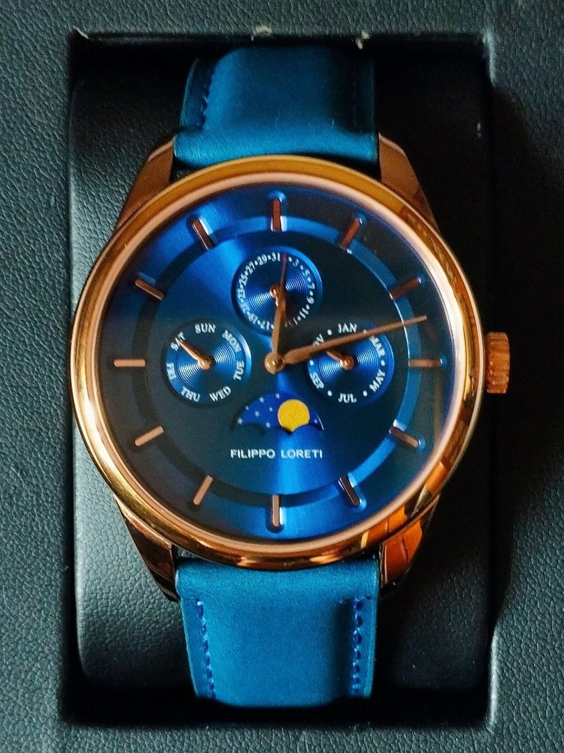 Brand New Limited Edition Filippo Loreti Venice Moonphase Rose Gold Blue Watch