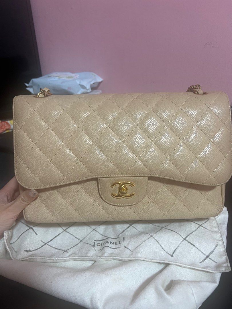 Chanel jumbo beige clearance caviar with gold hardware