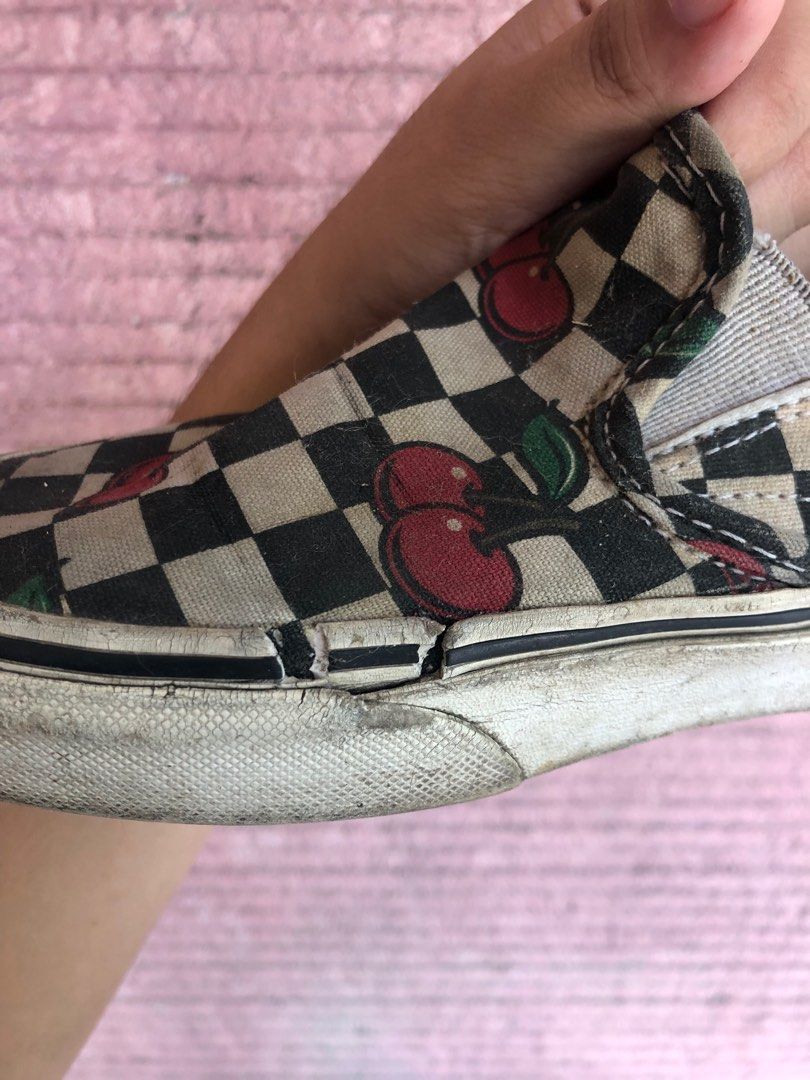 CHERRY CHECKERED VANS SLIP ON