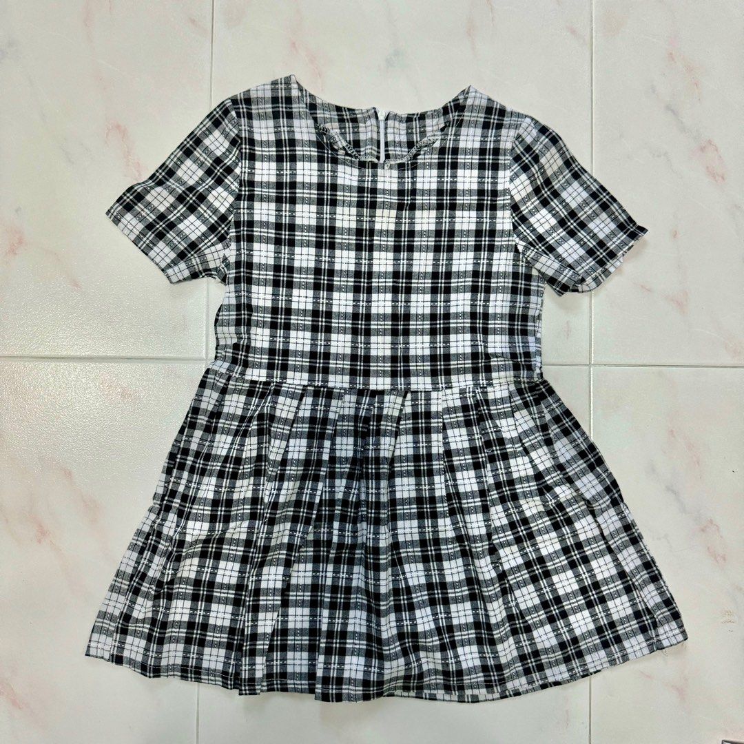 Girls black and white plaid dress outlet