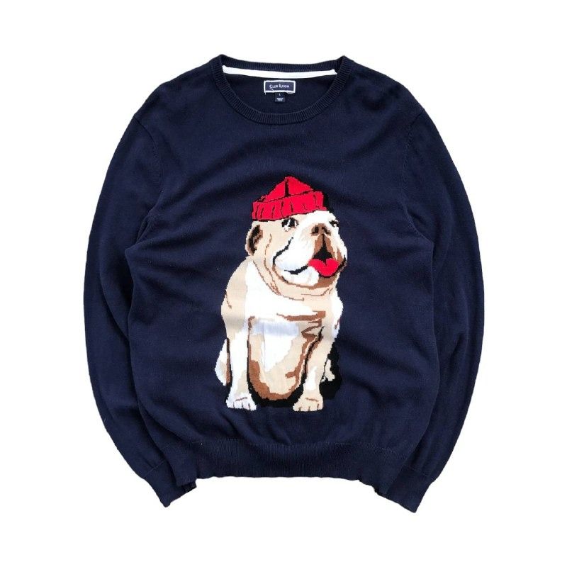 Club Room Bulldog Pullover Sweater Navy Blue Men s Fashion Coats