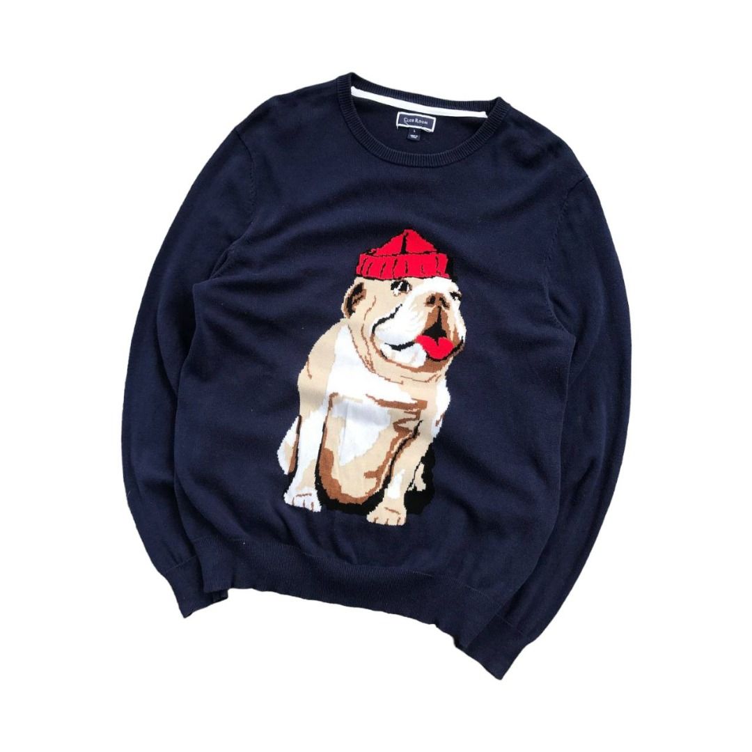 Club Room Bulldog Pullover Sweater Navy Blue