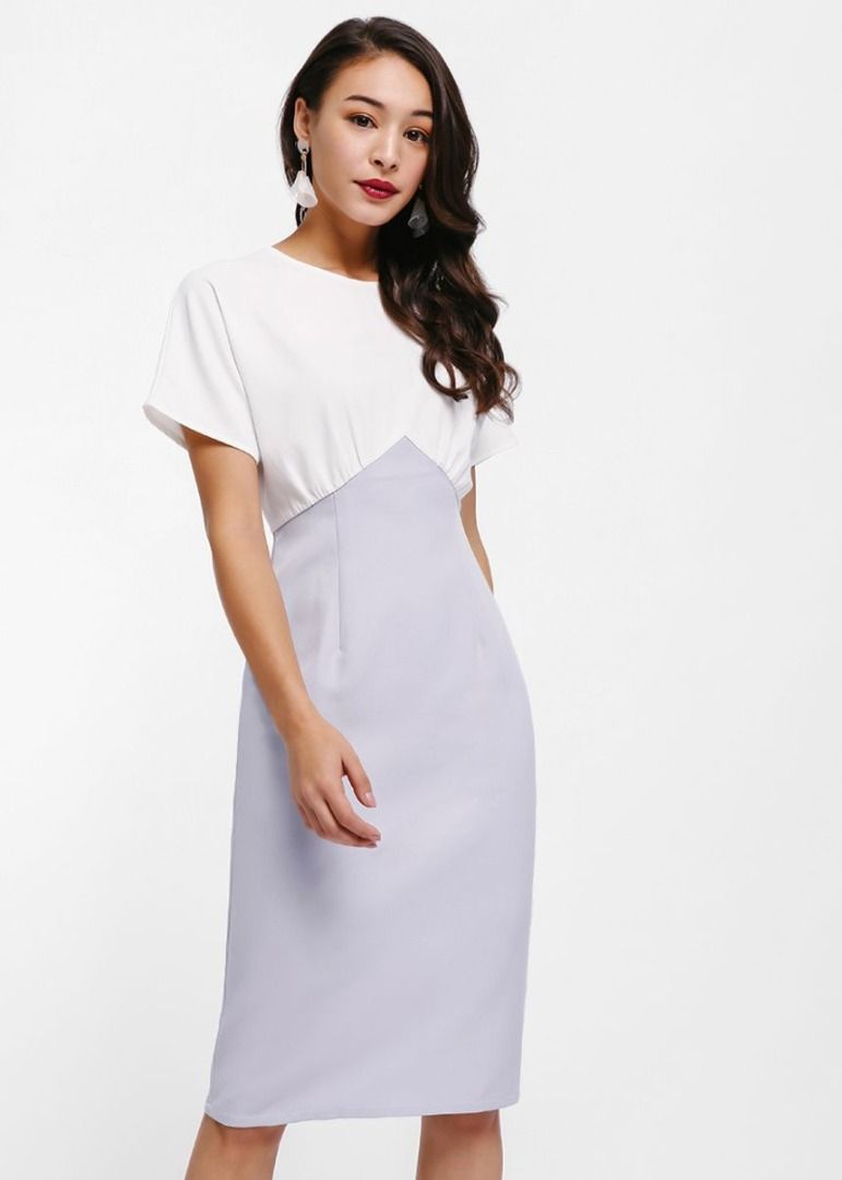Colourblock Pencil Dress in Baby Blue White