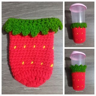 Crocheted Strawberry Cup Cozy