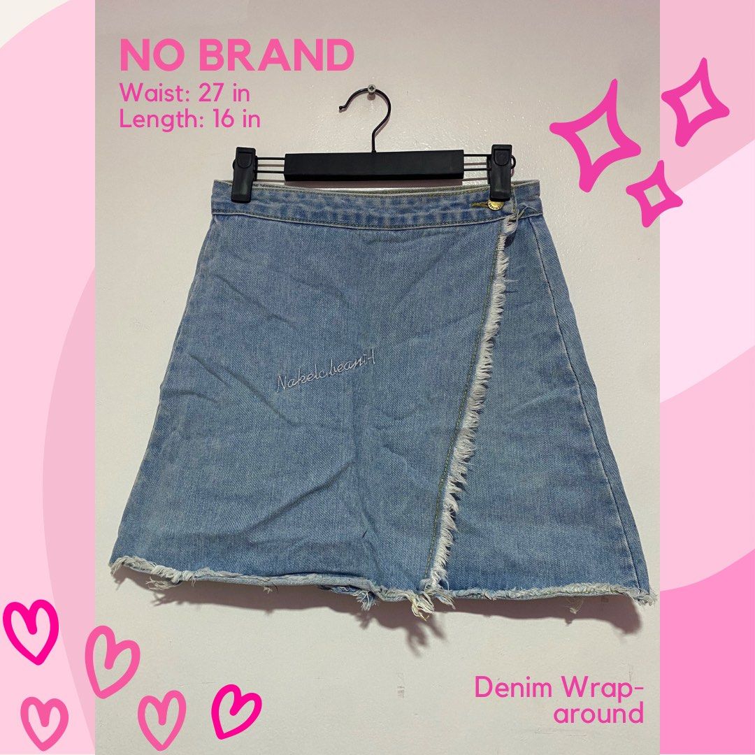Denim Wrap Around Skirt (Category: Skirts) located in Quezon City. Submitted by cluelessclutter (Listing ID 1271758573, Image 1). Description: Wrap-around denim skirt ✨ ‼️ WITH YELLOWISH FOLD LINES due to long-time storage Perfect for kikay OOTDs and preppy vibes! 💖 1. Please manage your expectations. These are PERSONAL preloved items (not from bales) so there might be MINIMAL signs of usage and/or stains. ✨ 2. Actual item color may be affected 