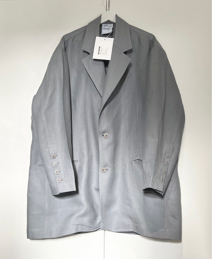 HED MAYNER greyish blue oversized single breasted jacket, 名牌