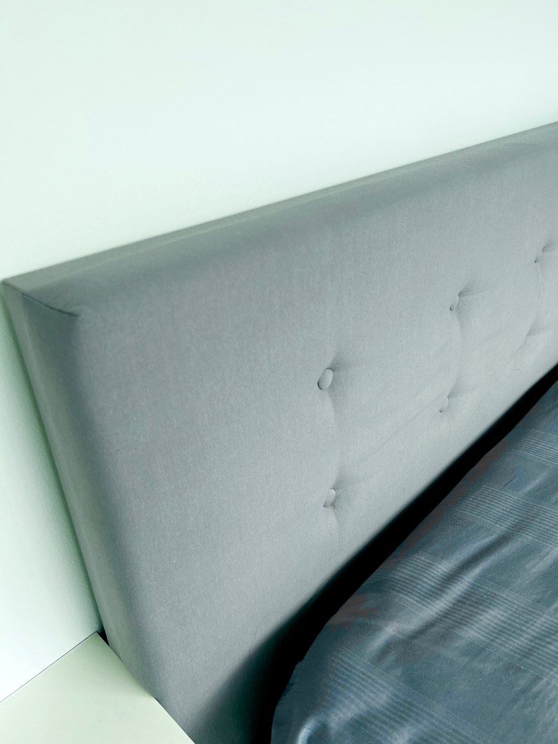 IKEA Malm Queen Storage Bed with custom upholstered headboard