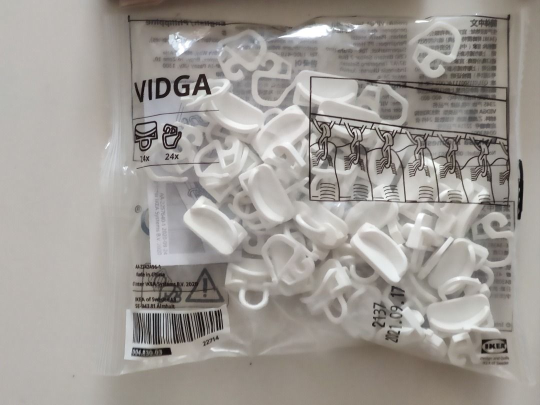 Ikea Vidga gliders and hooks and Vidga curtain track parts, Furniture