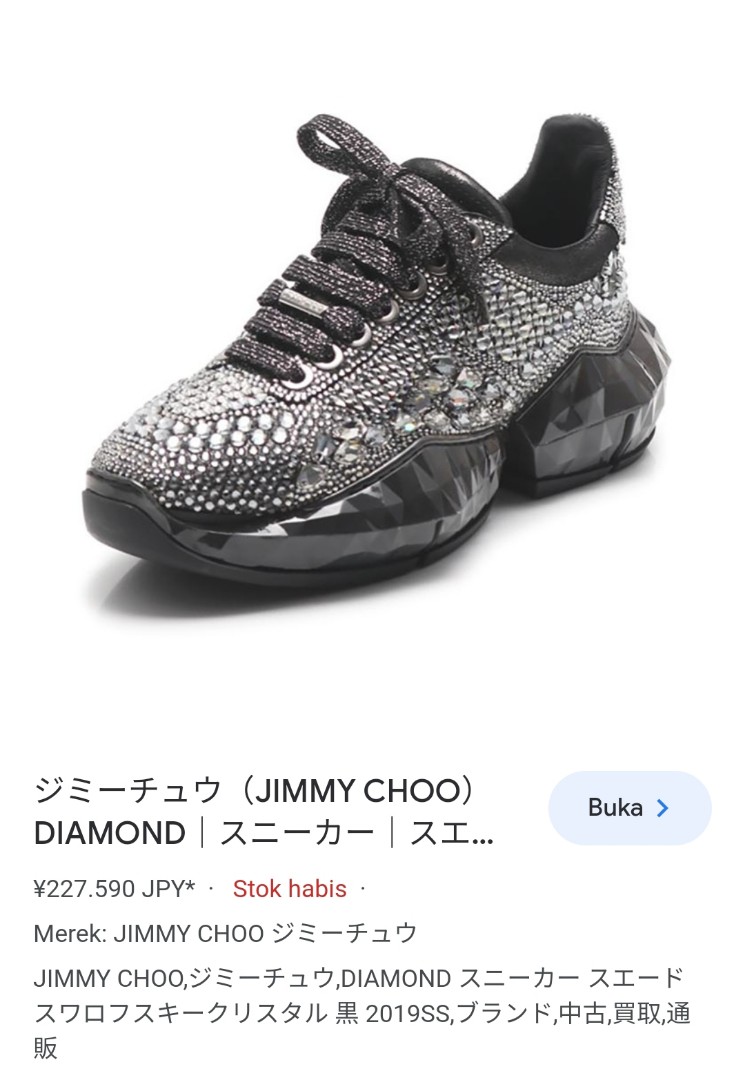 Jimmy Choo diamond Sneaker Swarovski LUXURY, Fesyen Wanita, Sepatu di ...