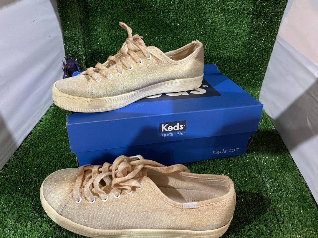 Keds gold colour sneakers slip on kasut