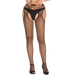 Lucky Doll® Black or Red Rhinestone Sparkle Garter Hose Pantyhose