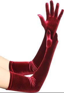 Lucky Doll® Wine Red Velvet Opera Elbow 20" Length Vintage Burlesque Pin-up Girl Photoshoot Gloves