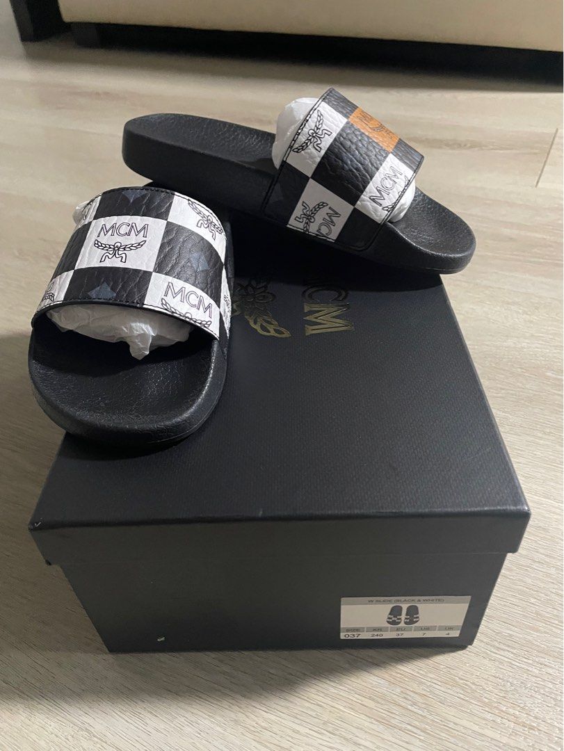 Mcm white slides sale