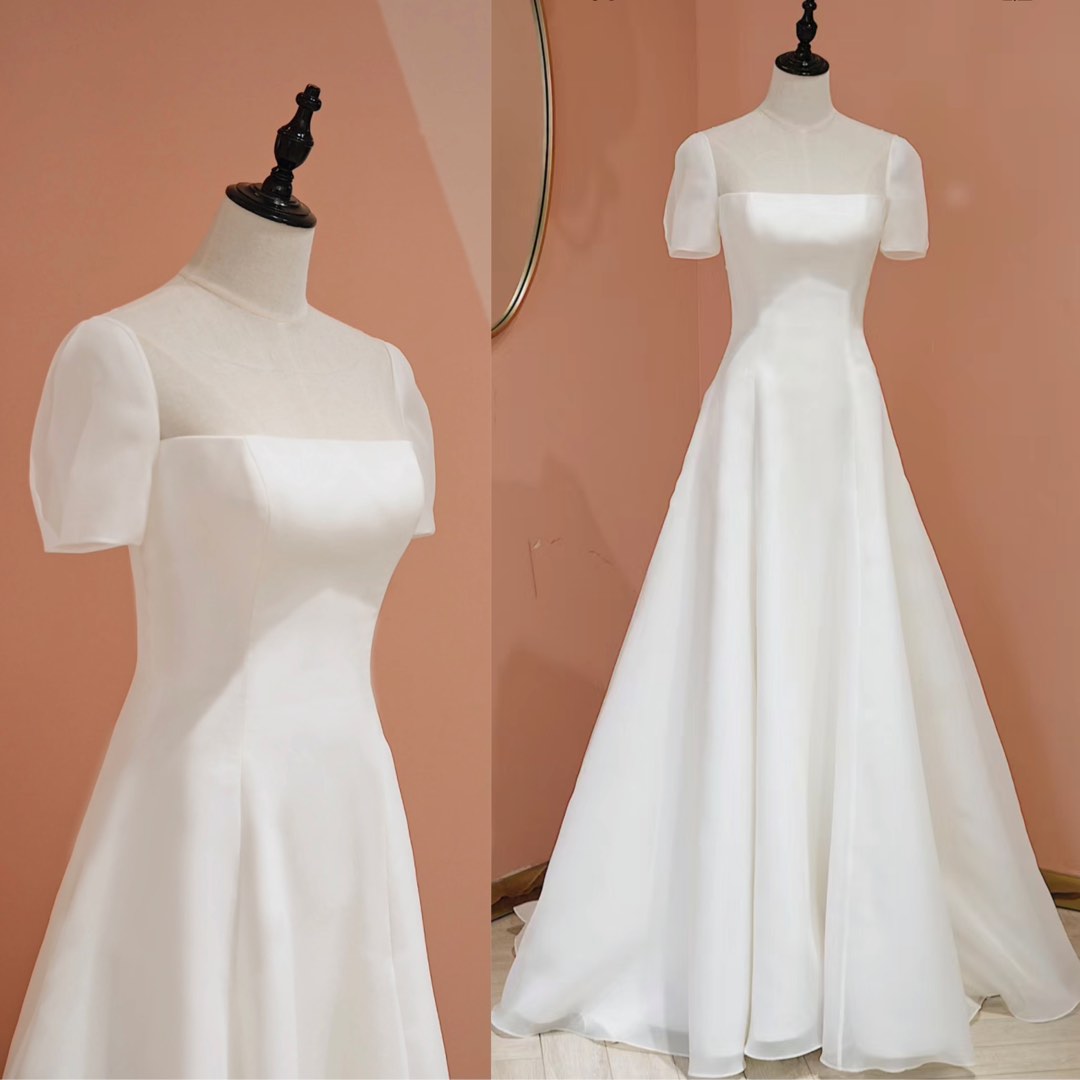Simple White Chiffon Long Sleeves Boho Wedding Dress – Dreamdressy